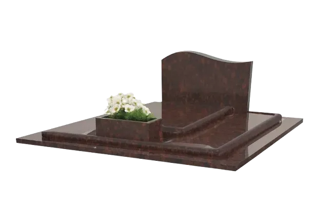 Monument funéraire complet en granit foncé avec jardinière intégrée.