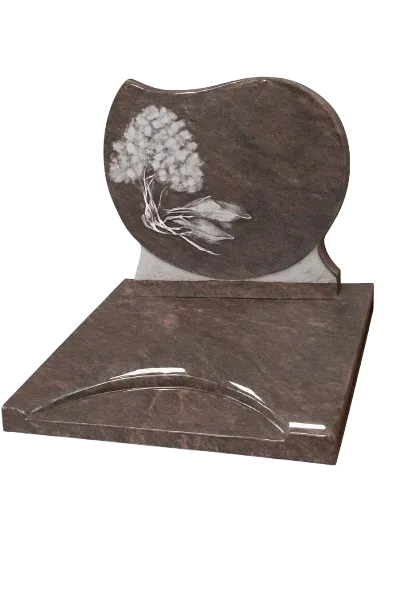 Plaque funéraire moderne en granit avec gravure personnalisée d'un arbre.